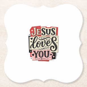 Posavasos De Papel Grabado Vintage Jesús Te Ama Tipografía Cristiana