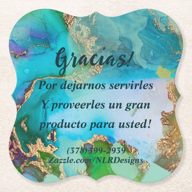 Posavasos De Papel Gracias Gracias Gracias Marble Blue Purple Editar  (Anverso)