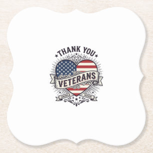 Posavasos De Papel Gracias Veteranos Corazón Patriótico Diseño Vector
