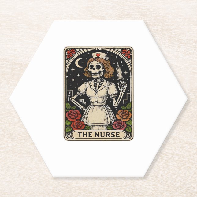 Posavasos De Papel Graciosa enfermera Skeleton Tarot Card Enfermería  (Anverso)