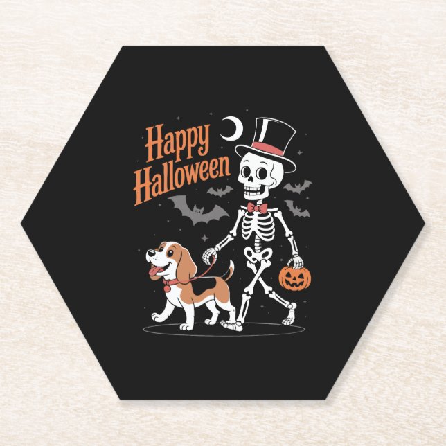 Posavasos De Papel Gracioso Beagle Skeleton Dog Walking (Anverso)