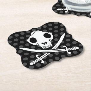 Posavasos De Papel Gracioso Black White Jolly Kitty Pirate Skull Bone
