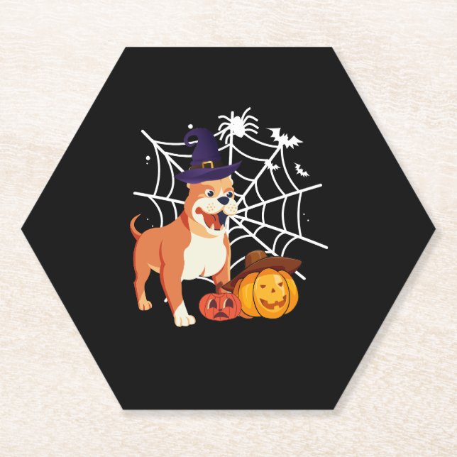 Posavasos De Papel Gracioso disfraz de Halloween para perros Pitbull (Anverso)