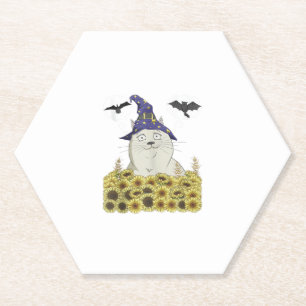 Posavasos De Papel Gracioso gato blanco en el Gorra de brujas Vintage