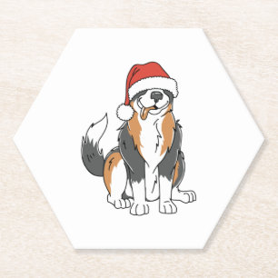 Posavasos De Papel Gracioso pastor Navidad australiano perro en Santa