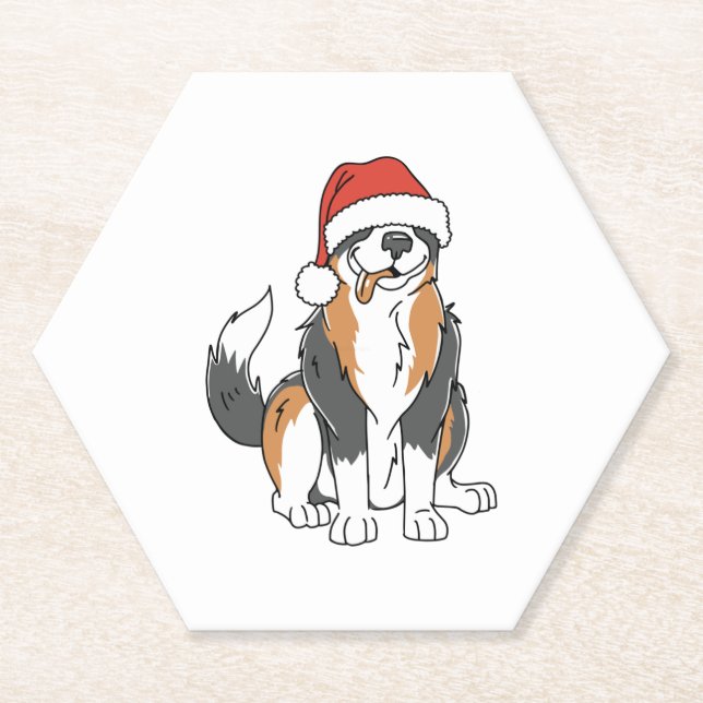 Posavasos De Papel Gracioso pastor Navidad australiano perro en Santa (Anverso)