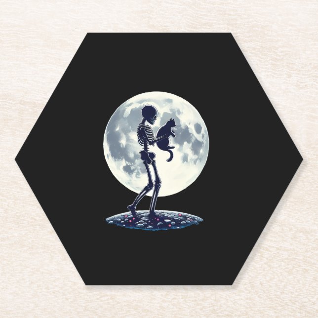 Posavasos De Papel Gracioso Skeleton jugando con un bonito hallo de c (Anverso)