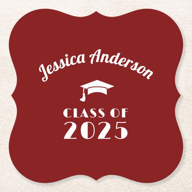Posavasos De Papel Graduación personalizada de Marrón y Blanco (Anverso)