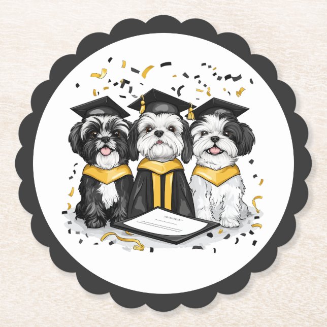 Posavasos De Papel Graduación Shih Tzu Dogs (Anverso)