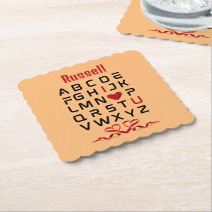 Posavasos De Papel Gráfico alfabético I Love You