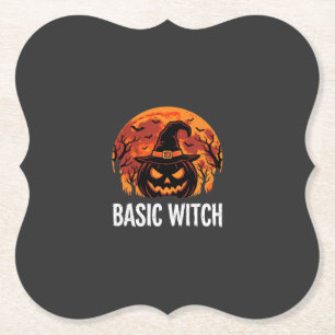 Posavasos De Papel Gráfico Básico de Bruja Calabaza Luna de Halloween