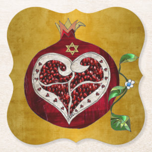 Posavasos De Papel Granada Judía Corazón Hanukkah Rosh Hashanah