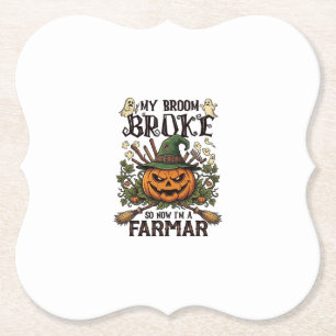 Posavasos De Papel Granja Broom Broke Halloween Calabaza Bruja Sombre