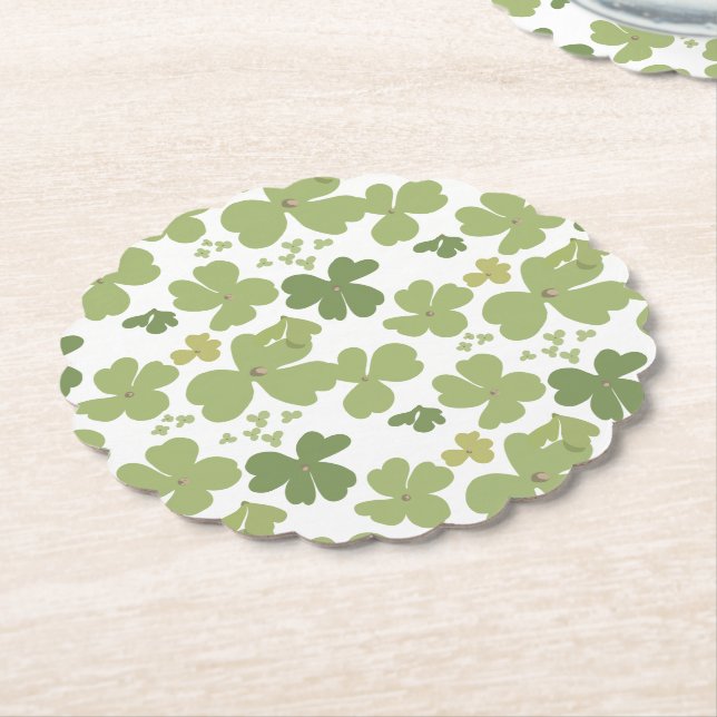 Posavasos De Papel Green Cloverleaf St Patrick Day Garden (En perspectiva)