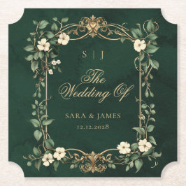 Posavasos De Papel Green Gold Art Nouveau Enchanted Wedding