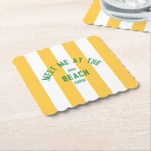Posavasos De Papel Green Meet Me At Beach Yellow Cabana Stripe