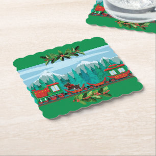 Posavasos De Papel Green Merry Christmas Train