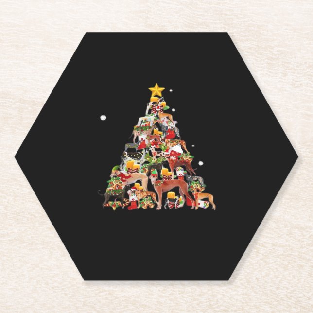 Posavasos De Papel Greyhound Christmas Tree ilumina a divertidos perr (Anverso)