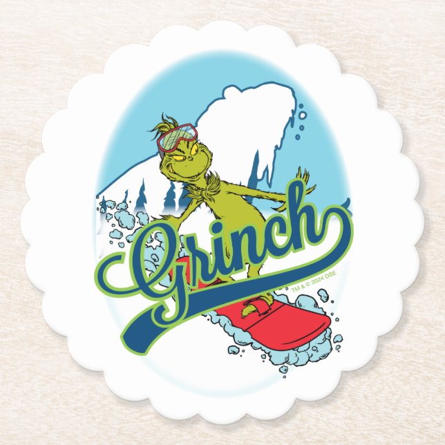 Posavasos De Papel Grinch en Snowboarding (Anverso)