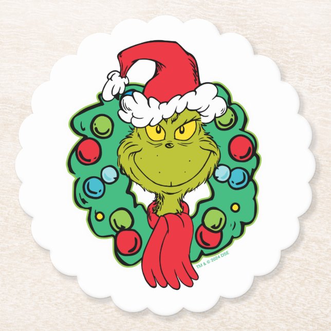Posavasos De Papel Grinch | Navidades de la guirnalda de vacaciones (Anverso)