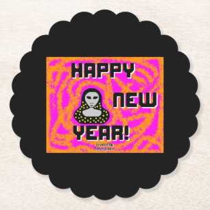 Posavasos De Papel Griys New Year Wishes Scallopting Round Coaster
