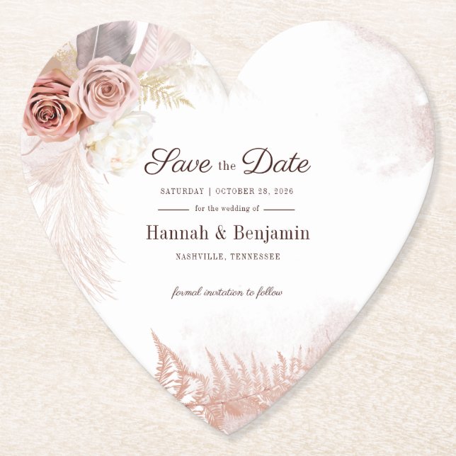 Posavasos De Papel Guardar la fecha con letra script floral de hierba (Anverso)