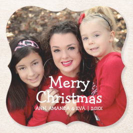 Posavasos De Papel Guión blanco personalizado Fotos de navidad de mer