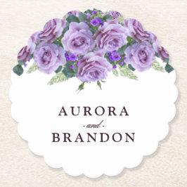 Posavasos De Papel Guión caligráfico Elegante Boda de Floral Púrpura