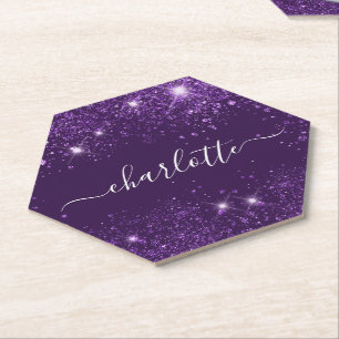 Posavasos De Papel Guión de nombre de purpurina destellos fiesta