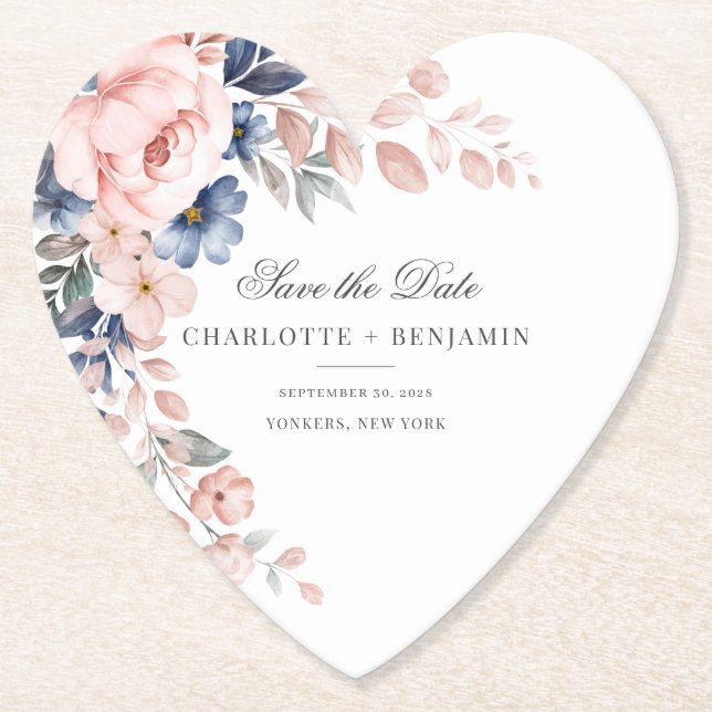 Posavasos De Papel Guión de vegetación rosa floral Guardar Boda de fe (Anverso)