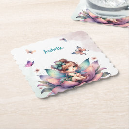 Posavasos De Papel Hada bonita sentada dentro de una flor
