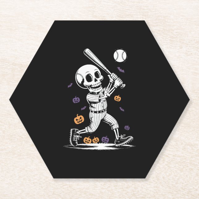 Posavasos De Papel Halloween Baseball Skeleton Hitting (Anverso)