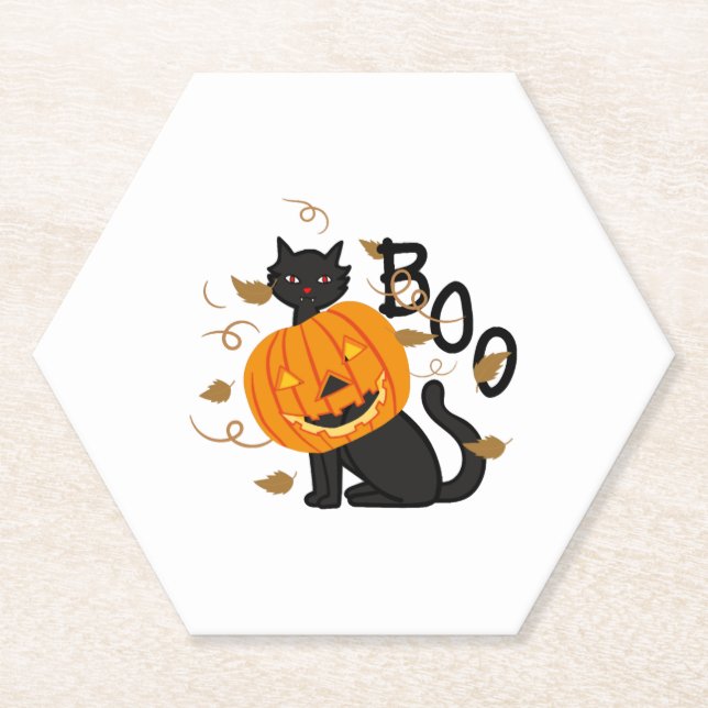 Posavasos De Papel Halloween Black cat Boo (Anverso)