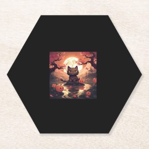 Posavasos De Papel Halloween Black Cat_ Gran ola y calabazas