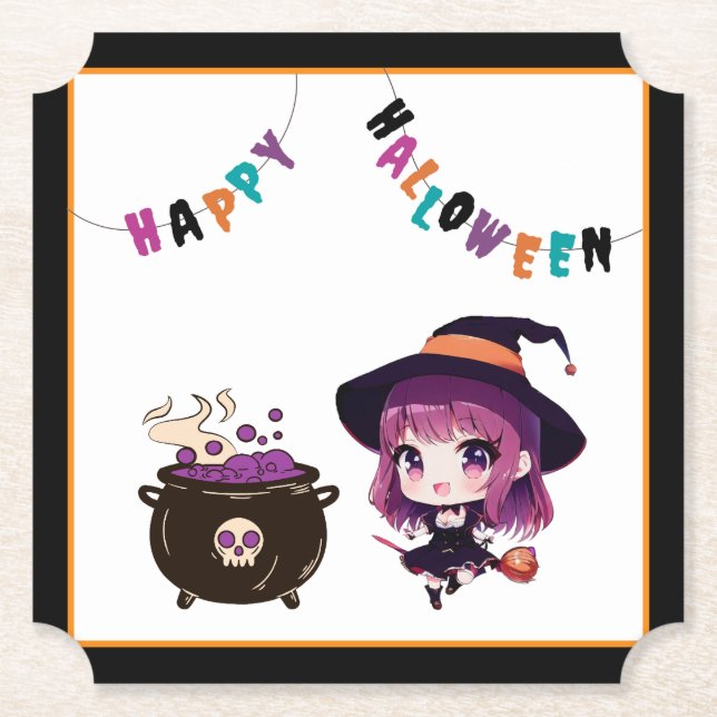 Posavasos De Papel Halloween/bruja/otoño/octubre (Anverso)