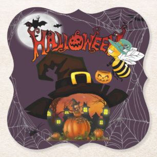 Posavasos De Papel Halloween con bruja abeja