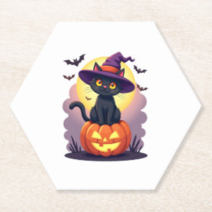 Posavasos De Papel Halloween de Gato Negro Camisetas Para Hombres Muj