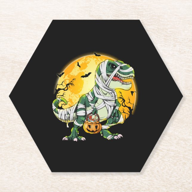 Posavasos De Papel Halloween Dinosaur T rex Mummy Pumpkin (Anverso)