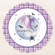 HALLOWEEN Fantasma Con Araña Patrón de Gingham Mor