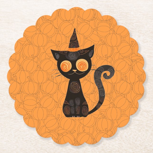 Posavasos De Papel Halloween/gato/calabaza/otoño (Anverso)