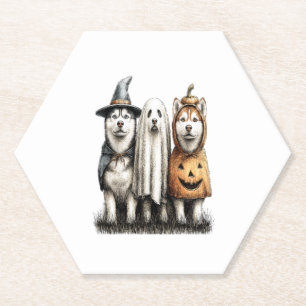 Posavasos De Papel Halloween Ghost Siberian Husky Dog