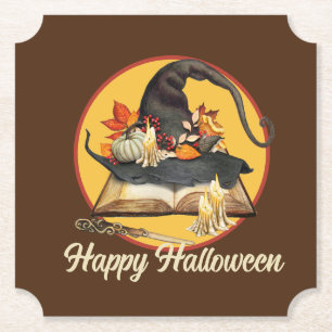 Posavasos De Papel Halloween Gorra de brujas y libro de deletreo