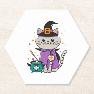 Posavasos De Papel Halloween Hero Héroe de la Línea Un Gato De Enferm