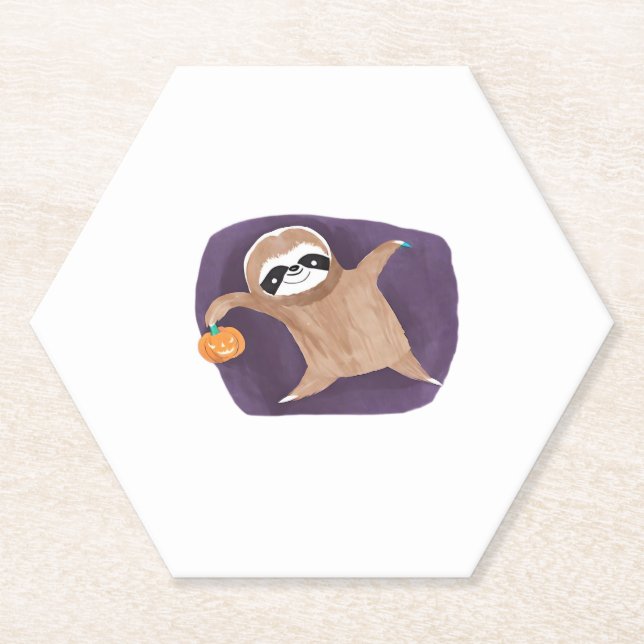 Posavasos De Papel Halloween Sloth con la camiseta típica de la calab (Anverso)