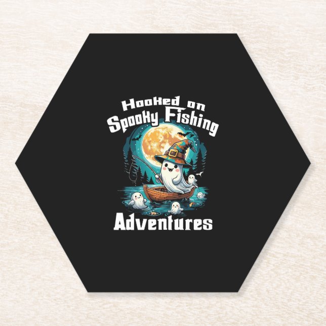 Posavasos De Papel Halloween T enganchado a la pesca fantasmal (Anverso)