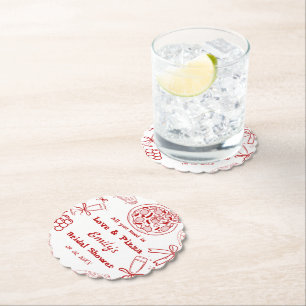 Posavasos De Papel Hand Drawn es Love & Pizza Bridal Shower