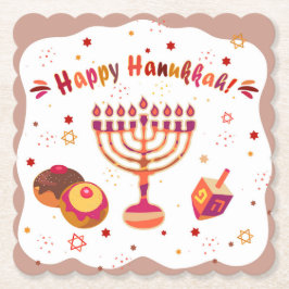 Posavasos De Papel Hanukkiah Feliz Hanukkah Menorá Judía Vintage