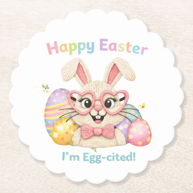 Posavasos De Papel Happy Easter I'm Egg-cited Bunny  (Anverso)
