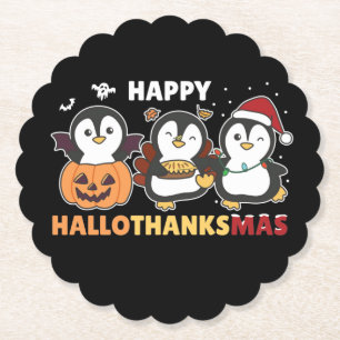 Posavasos De Papel Happy Hallothanksmas Penguins Christmas Penguin Pa