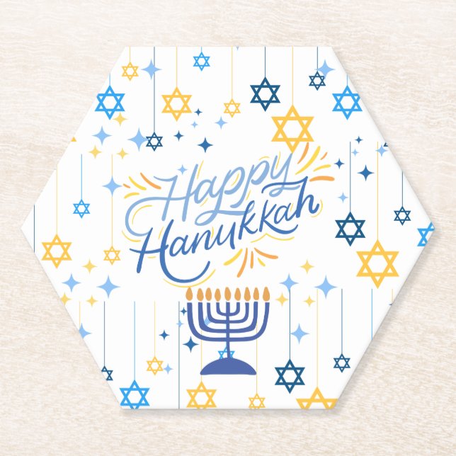 Posavasos De Papel Happy Hanukkah Blue And Gold (Anverso)